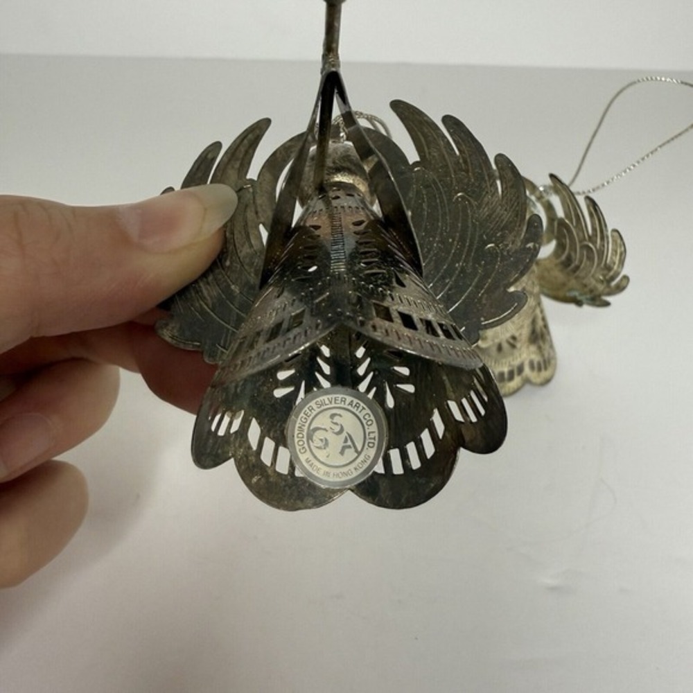 Vintage Silver plated Art Christmas Angels Choir With Candle Horn Wings Set Of 2 - Picture 3 of 8